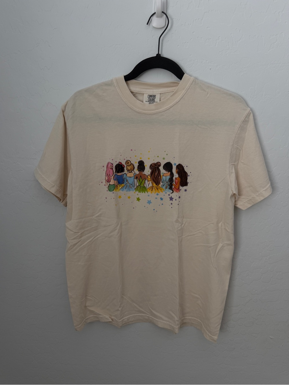 Comfort Colors Cream Short Sleeve Tee with Colorful Princess Graphic